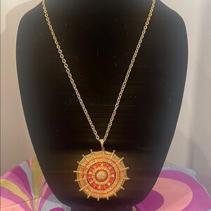 Gold and Red Pendant Necklace